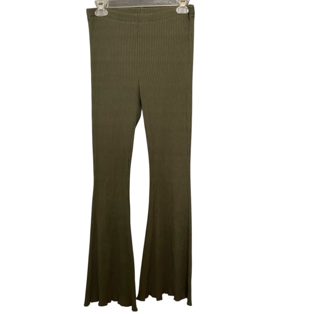 Aerie Kick-It Ribbed High Waisted Super Flare‎ Pants in Olive Green - Picture 9 of 10